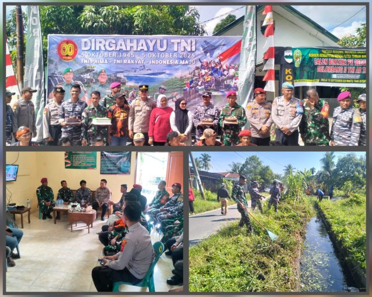 Sinergi TNI–Polri, Pemerintah dan Pemuda di Bedagai Rayakan HUT TNI dengan Gotong Royong dan Kejutan Kue