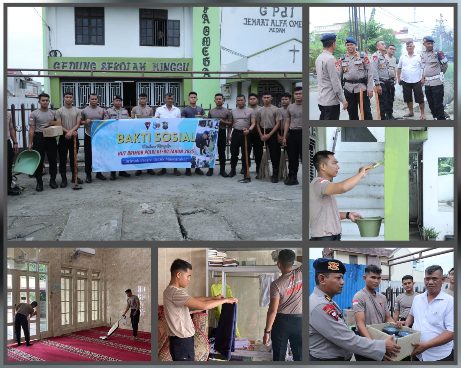 HUT ke-80, Satuan Brimob Polda Sumut Gelar Bakti Sosial Pembersihan Rumah Ibadah Sebagai Wujud Kepedulian dan Toleransi