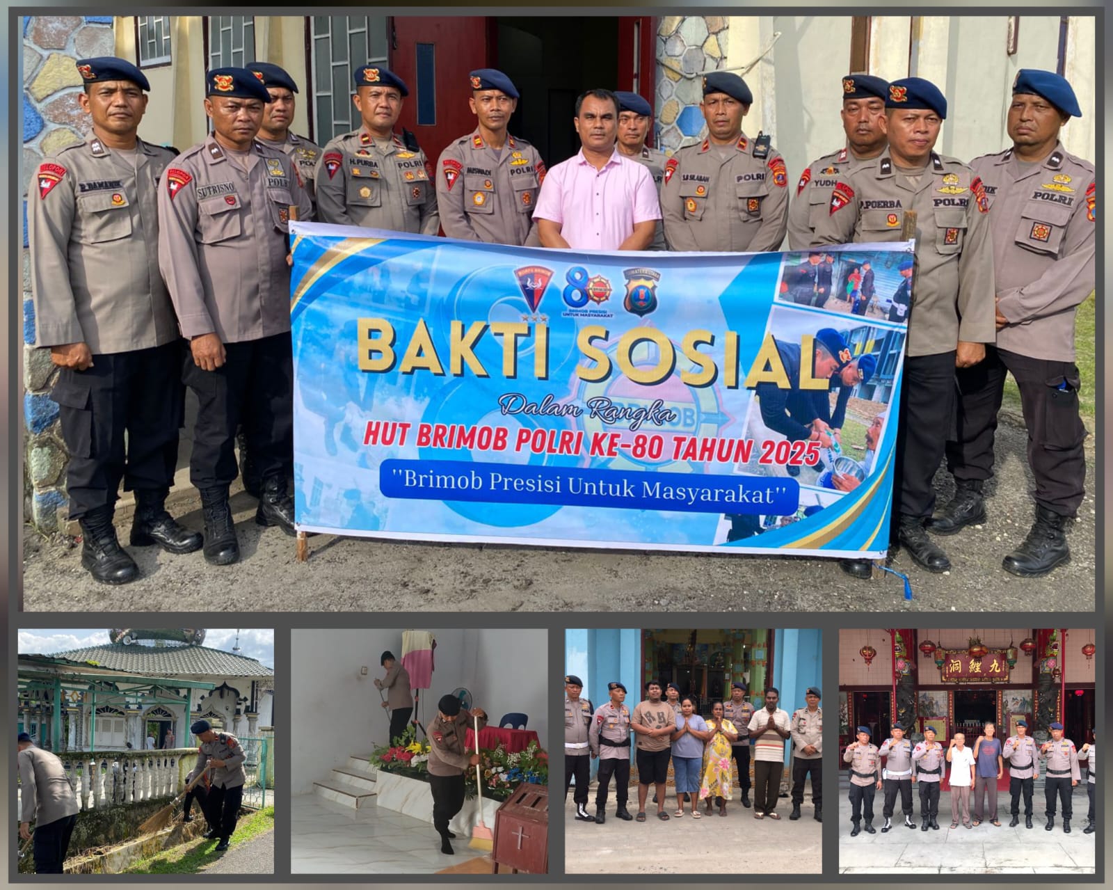 Brimob Peduli, Batalyon B Satuan Brimob Polda Sumut Gelar Bakti Sosial Bersihkan Rumah Ibadah di Berbagai Daerah