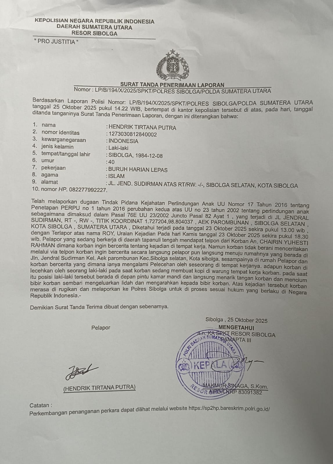 Lakukan Pelecehan Kepada Penjaga Warung Kopi, Oknum Pegawai di Tapteng Dipolisikan