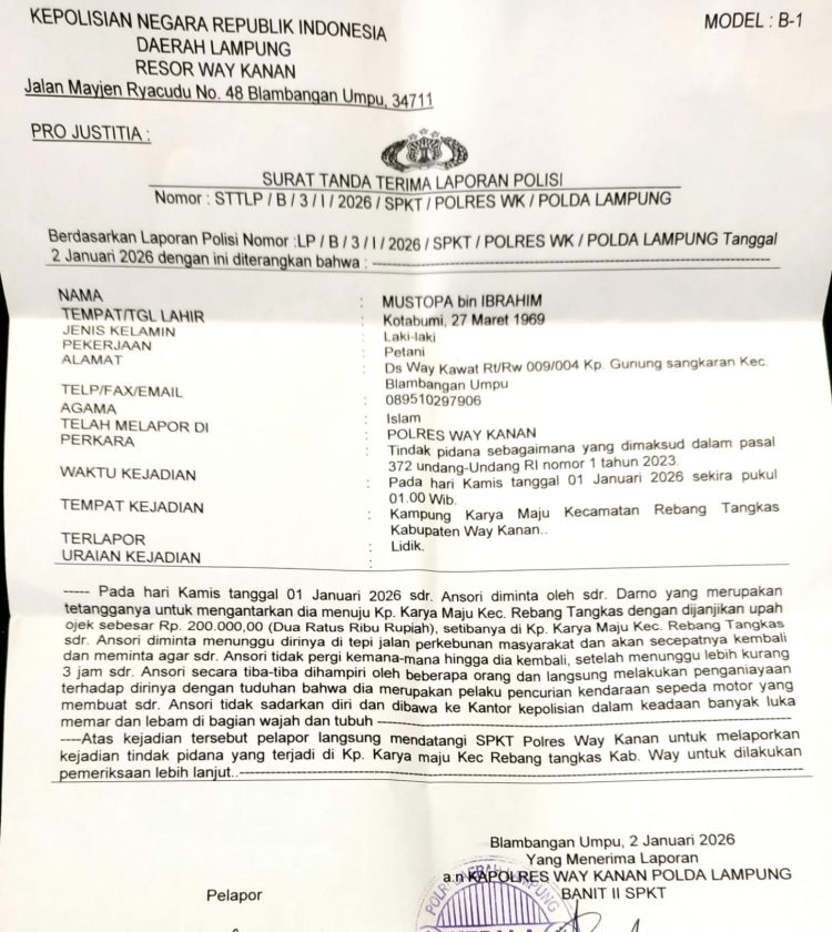 Pengeroyokan Sadis Di Kampung Karya Maju, Keluarga Korban Dan Topan RI Minta Polres Way Kanan Tindak Tegas