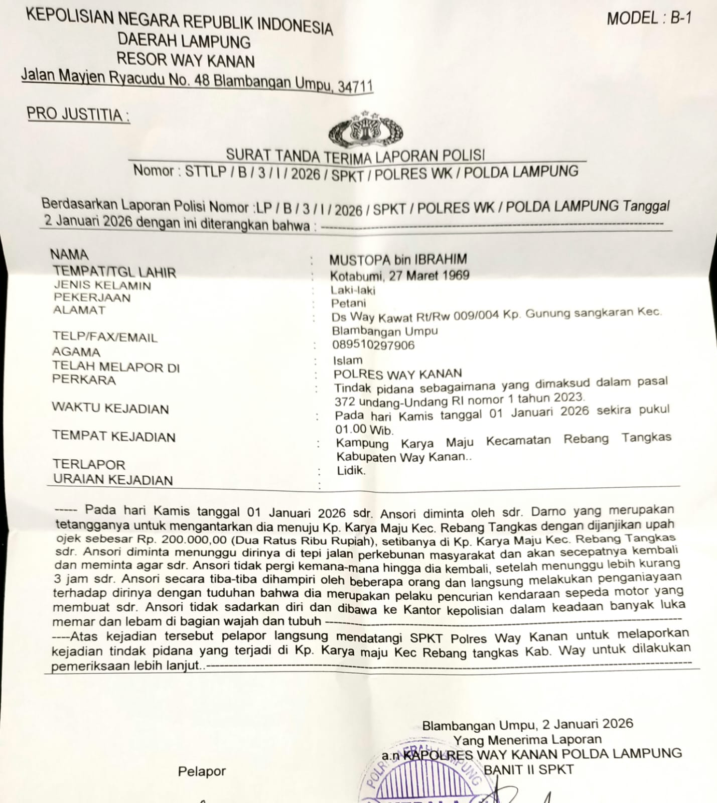 Pengeroyokan Sadis Di Kampung Karya Maju, Keluarga Korban Dan Topan RI Minta Polres Way Kanan Tindak Tegas