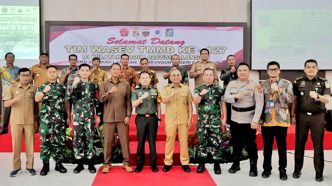 Bupati Simalungun Bersama Forkopimda Sambut Kunker Tim Wasev TMMD Ke-127 Tahun 2026 di Wilayah Kodim 0207/Sml