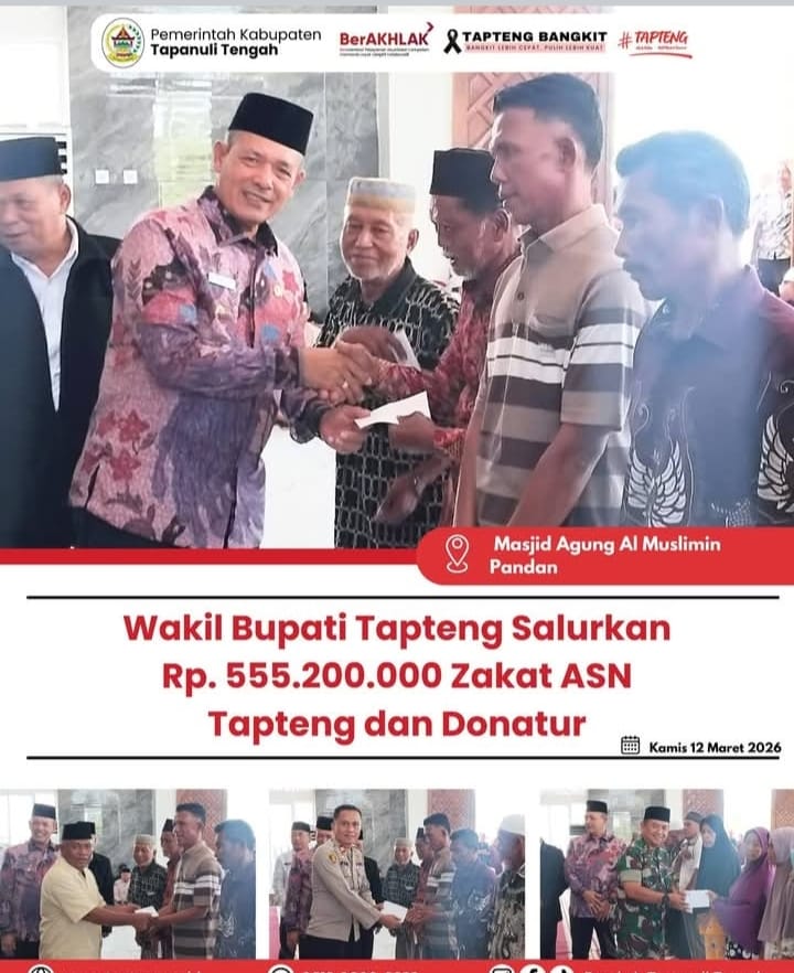 Wakil Bupati Tapteng Salurkan Rp555.200.000 Zakat ASN dan Donatur untuk Masyarakat
