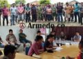 Puluhan masyarakat saat berada di PT Nauli Sawit