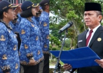 Sekda Simalungun Esron Sinaga dan peserta upacara