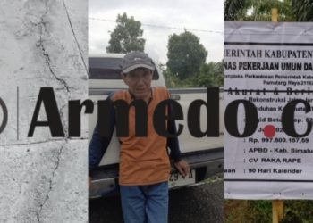 Rigid beton kondisi retak melintang, 'oknum' rekanan dan plang proyek milik Dinas PUTR Simalungun