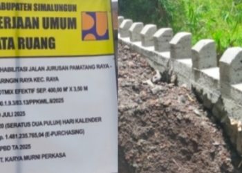 Salah satu plang dari 6 proyek Dinas PUTR Simalungun yang dikuasai PT Karya Murni Perkasa
