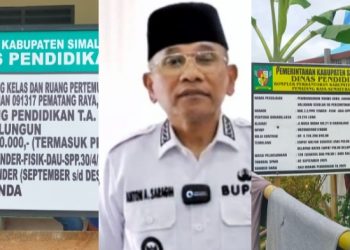 Dua plang proyek di SD Plus Raya dan Bupati Simalungun Anton Achmad Saragih