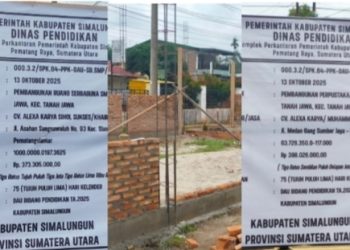 Pembangunan ruang serbaguna SMP Negeri 2 Tanah Jawa, salah satu proyek yang terancam dibayarkan dan berpotensi masalah hukum