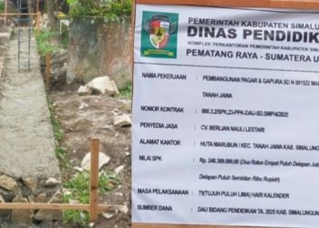 Plang dan pembangunan pagar SD Negeri 091522 Marubun yang dikerjakan tanpa surat kontrak resmi