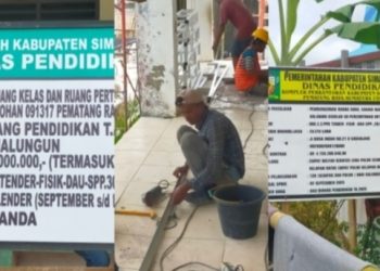 Plang proyek Disdik Simalungun di SDN Percontohan Kecamatan Raya