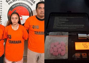 Ketiga tersangka dan barang bukti yang disita Sat Narkoba Simalungun
