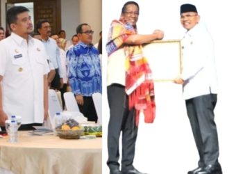 Bupati Anton pasca menerima penghargaan dilihat langsung oleh Gubsu Bobby Nasution