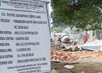 Plang proyek dan kondisi para pekerja tanpa alat pelindung (K3)