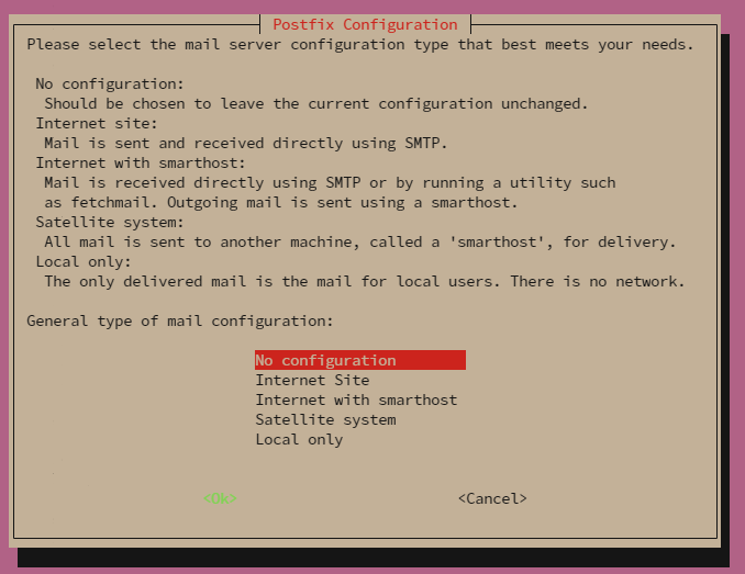 Memilih No Configuration pada Prompt yang tampil