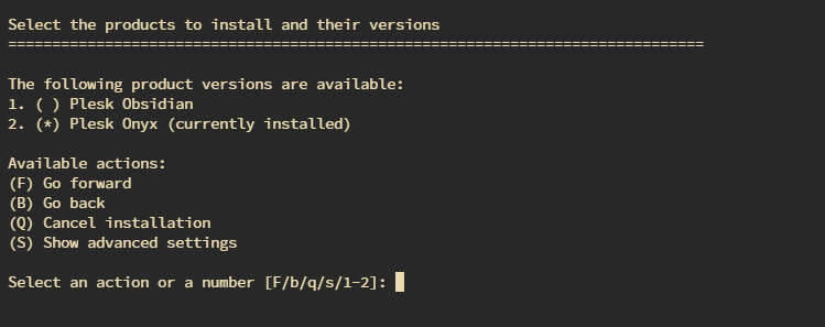 Memilih versi Plesk Onyx