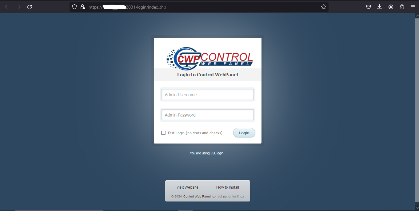 Tampilan Login Control Web Panel