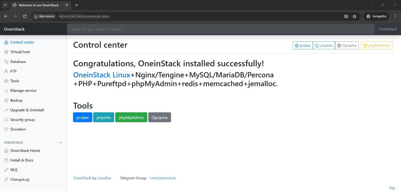Tampilan Halaman OneinStack