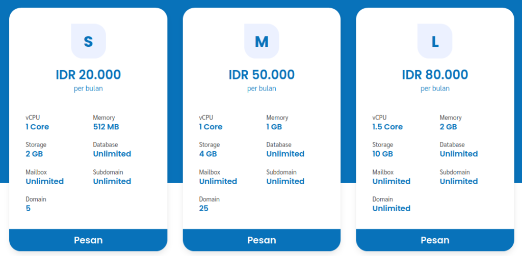 Spesifikasi dan Harga layanan Kilat Hosting 2.0