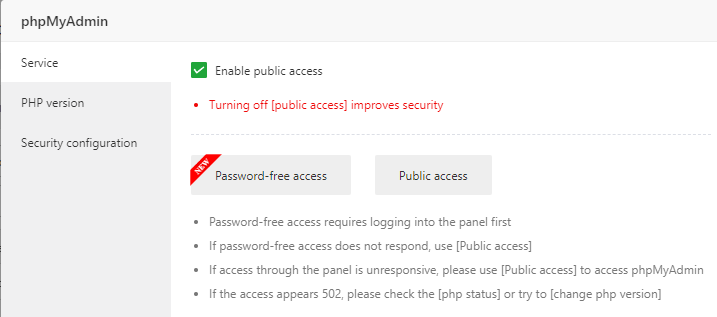 Halaman login phpMyAdmin
