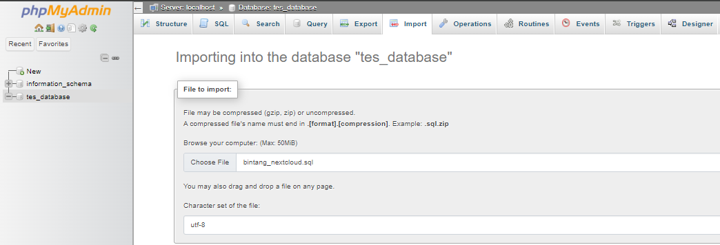 Menu Import di phpMyAdmin