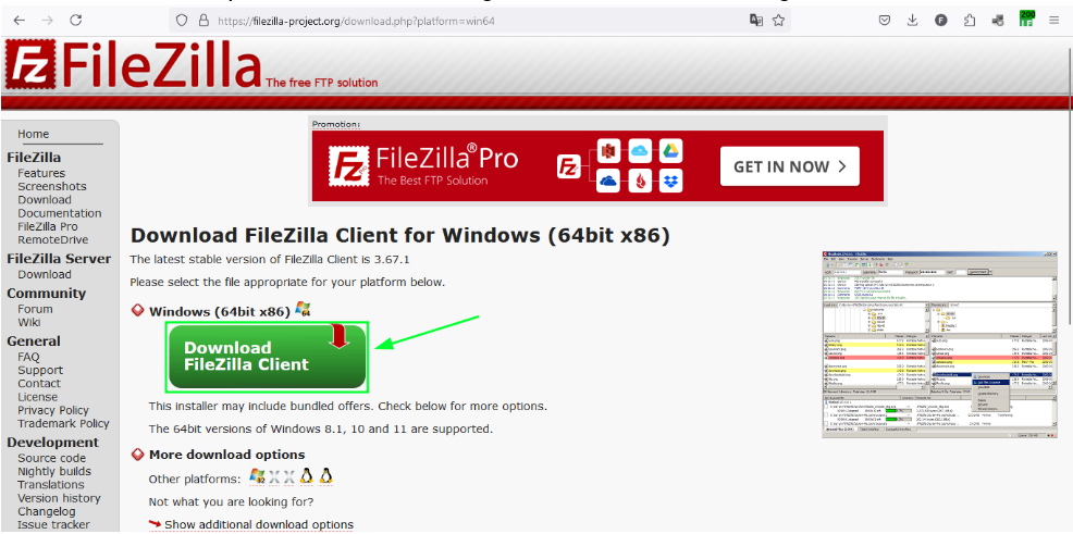 Halaman Download FileZilla