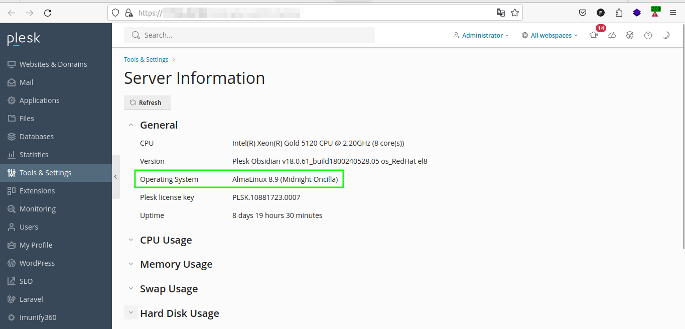 Sistem operasi telah berganti menjadi AlmaLinux 8