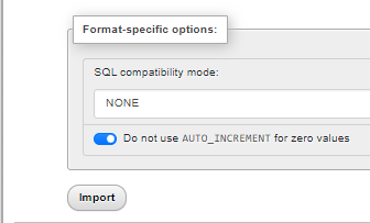Tombol Import file SQL