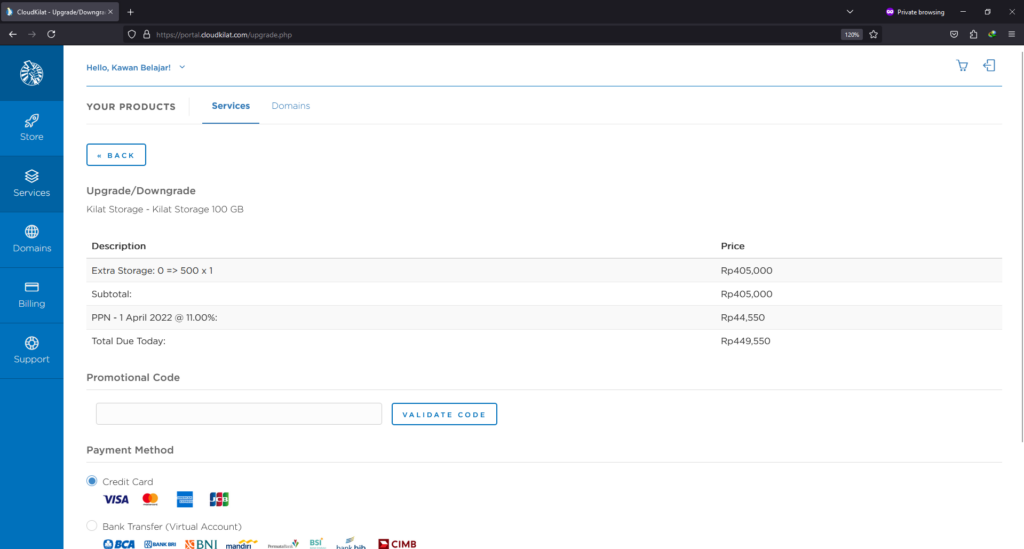 Detail Biaya Extra Storage