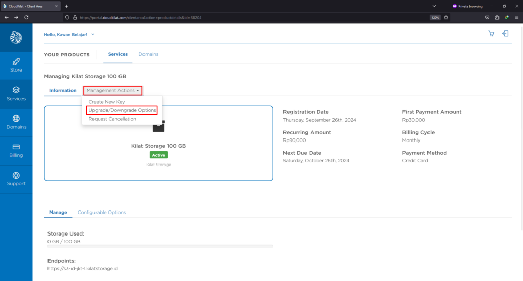 Navigasi Upgrade untuk Extra Storage