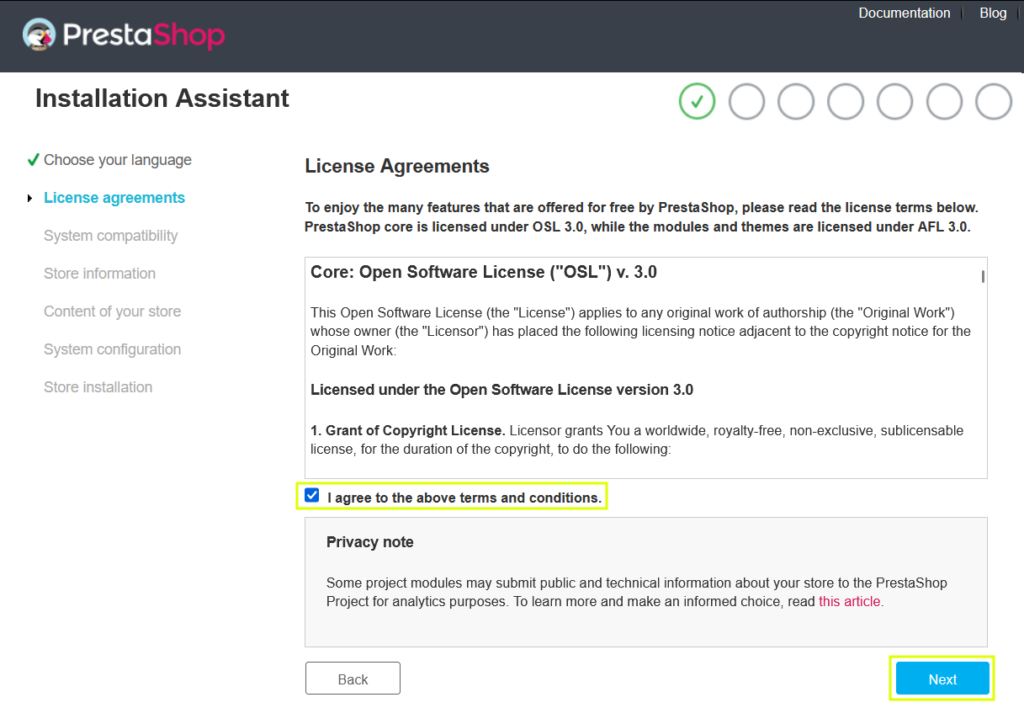 License Agreements PrestaShop