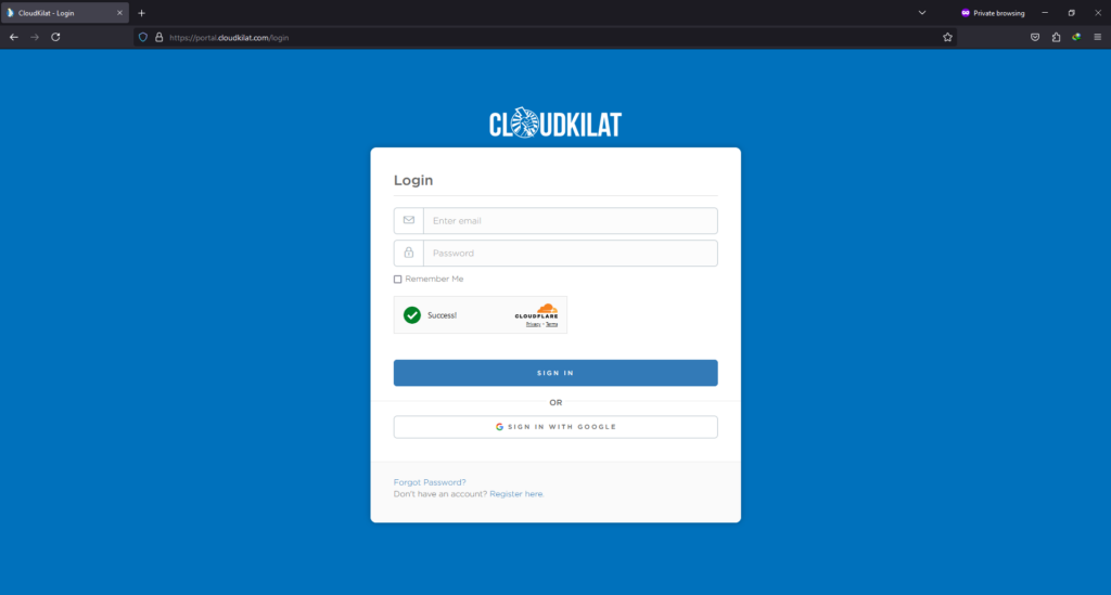 Halaman Login Portal CloudKilat
