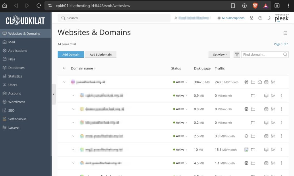 Halaman Dashboard Kilat Hosting 2.0