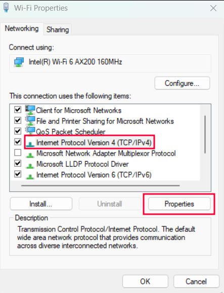 Gambar 3. Tombol Properties pada Wi-Fi Properties