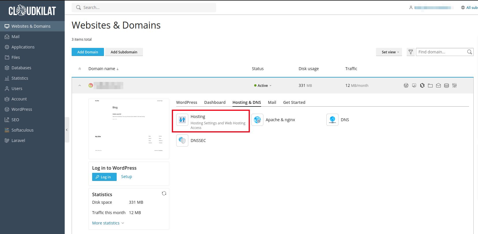 Dashboard Kilat Hosting 2.0