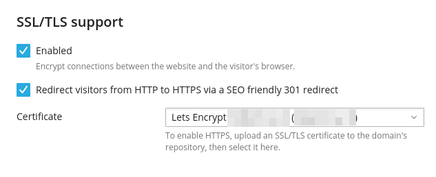 Menu SSL/TLS Support