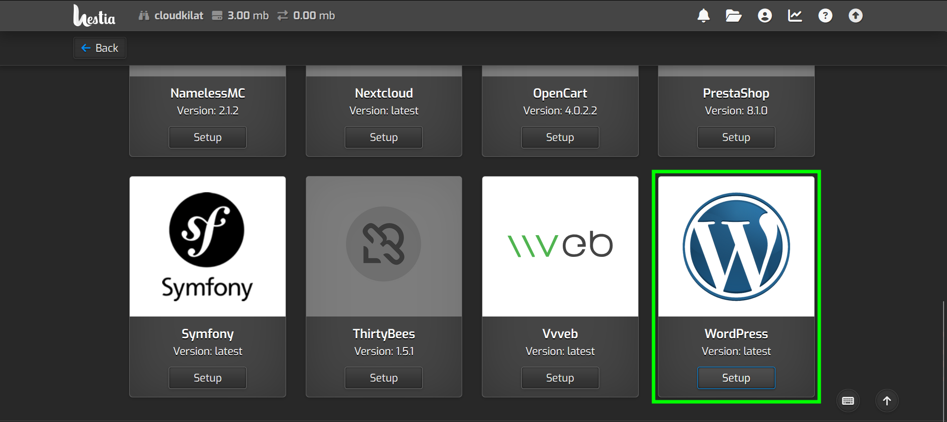 Pilih WordPress di Quick Install