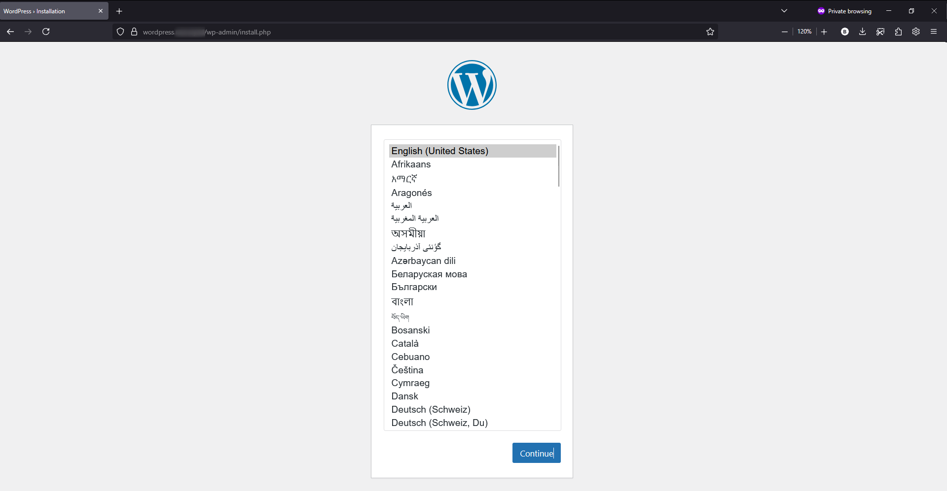 Halaman Instalasi WordPress