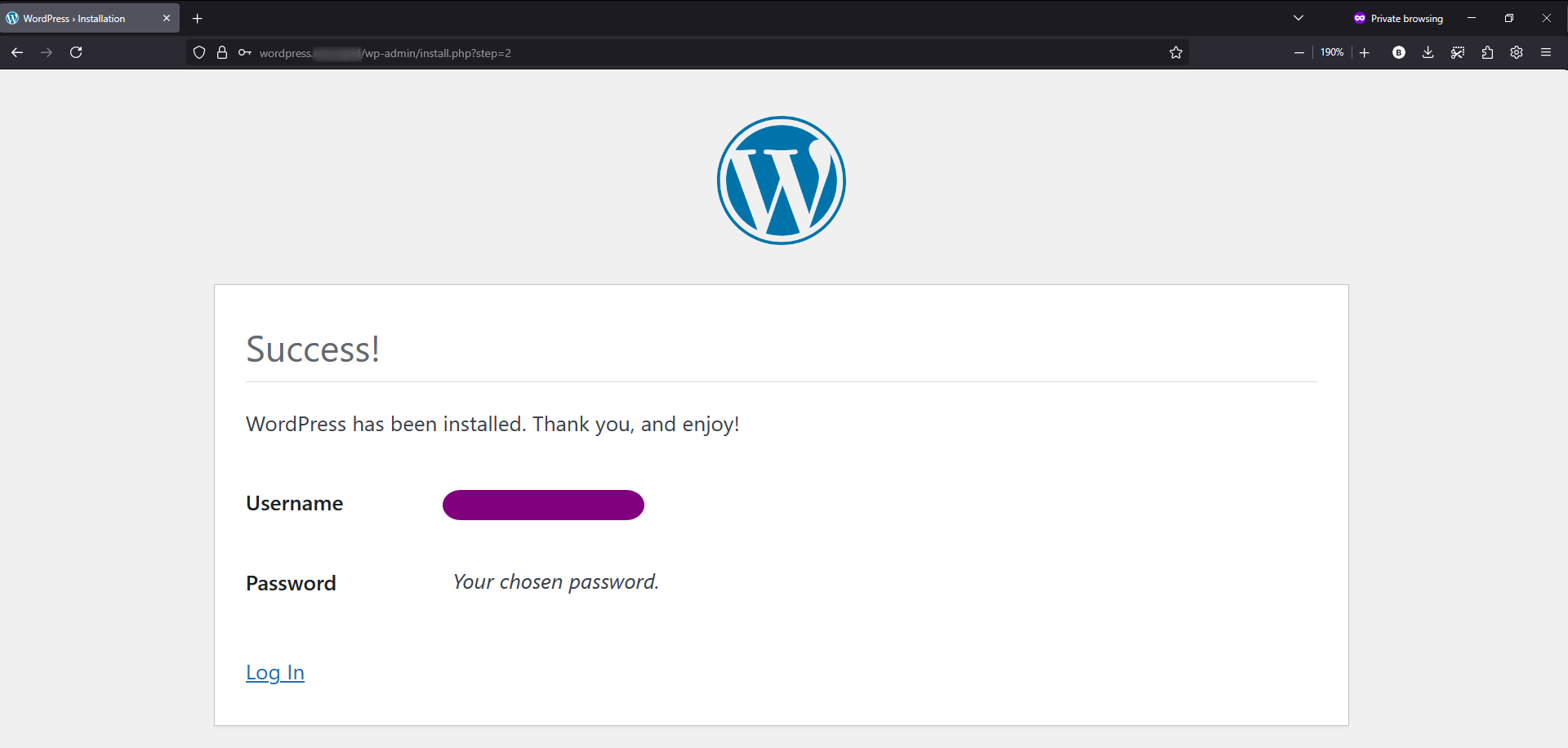 Instalasi WordPress Selesai