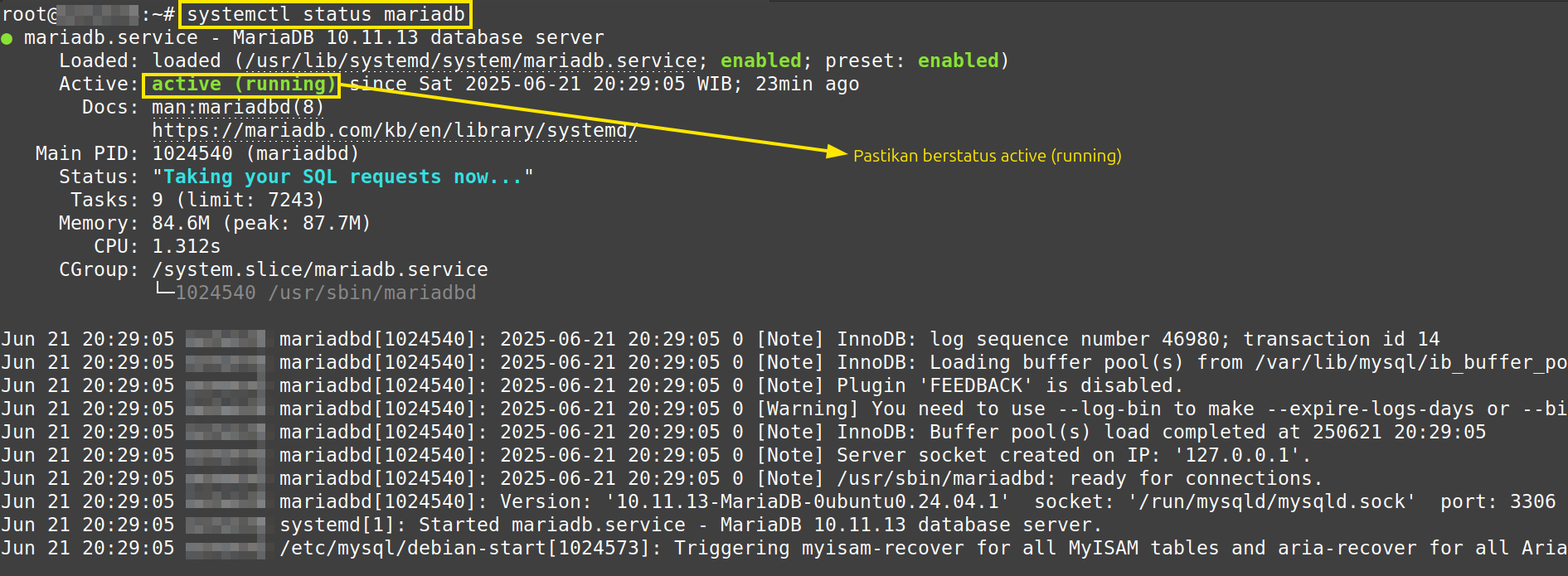 Mengecek Status MariaDB Database Server