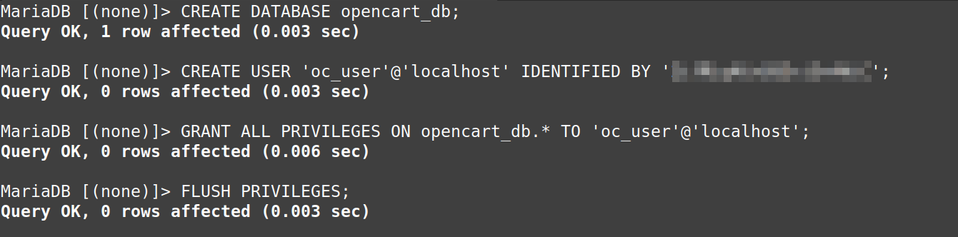Buat Database dan Atur Hak Akses untuk OpenCart