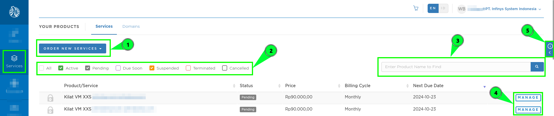 Tampilan Halaman Services Portal Client CloudKilat