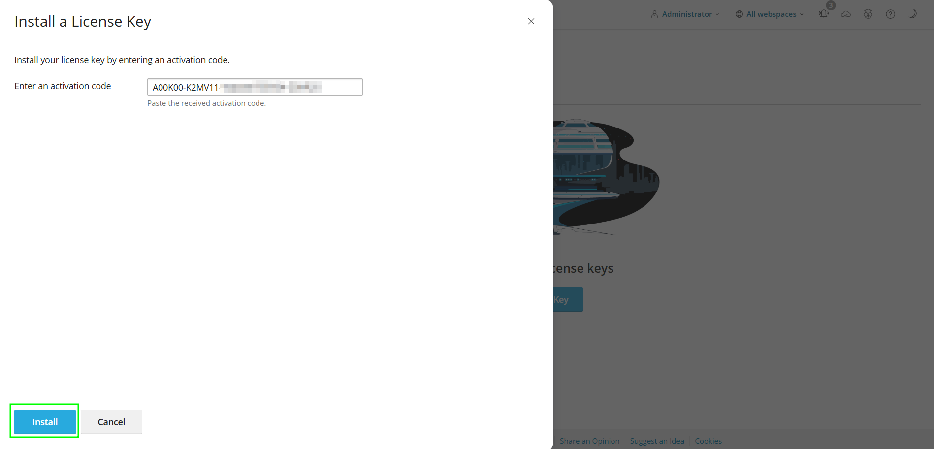 Addon Plesk Install a License Key