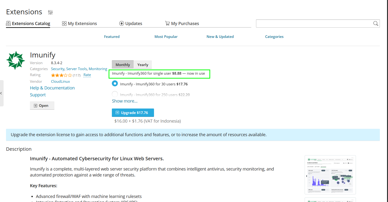 Addon Plesk Imunify Berhasil Terpasang