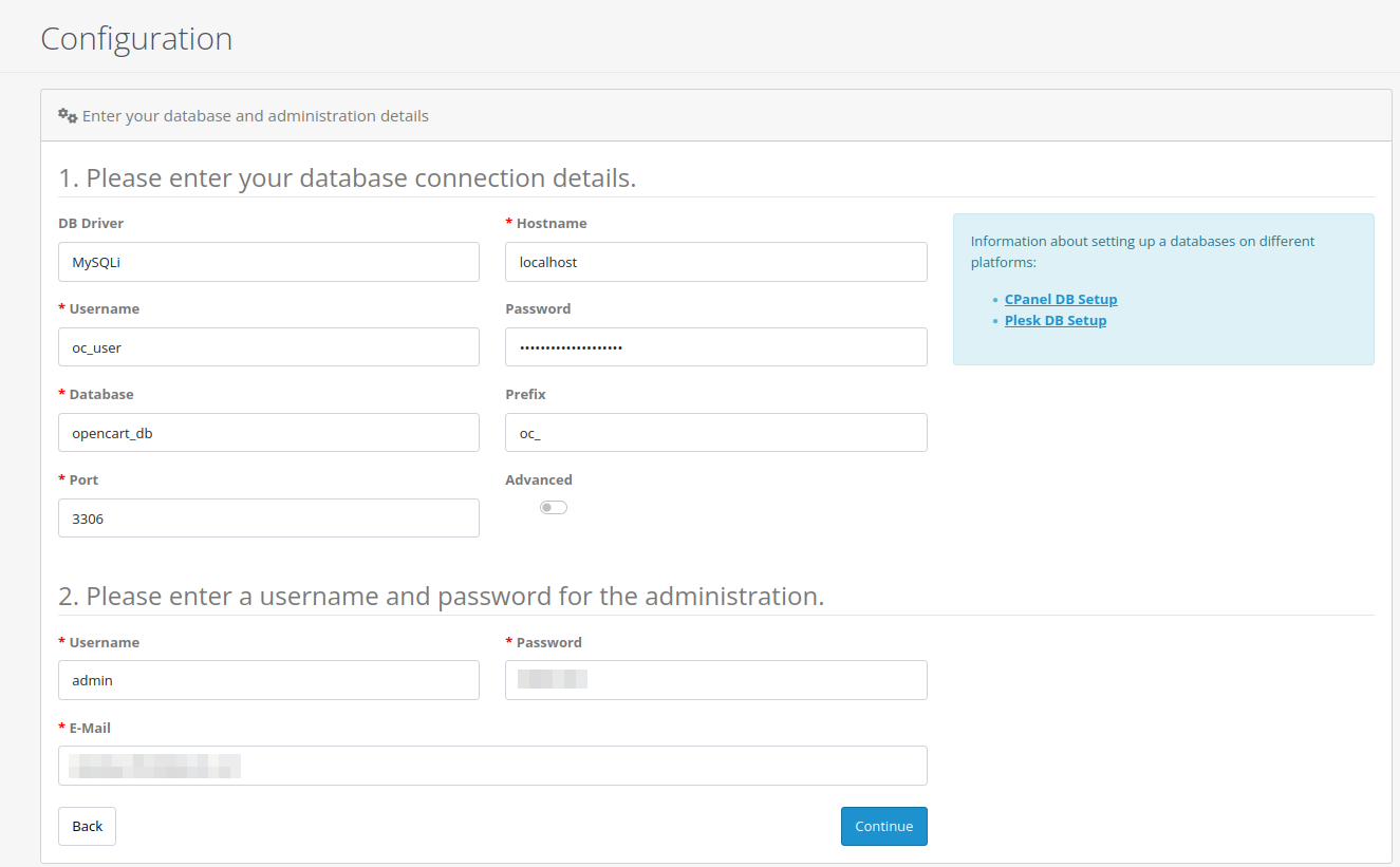 Inputkan kredensial database