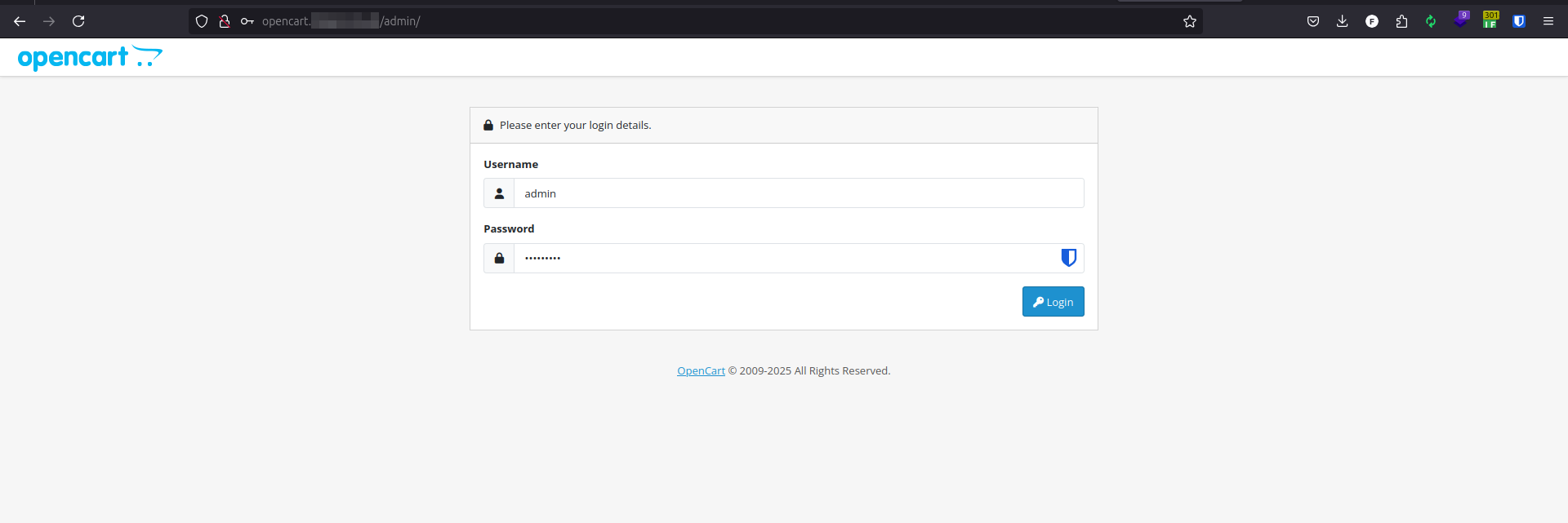 Form Login Panel Admin OpenCart