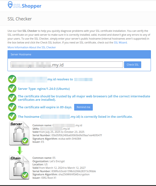 Instal Let's Encrypt - Uji Instalasi SSL Menggunakan SSL Checker