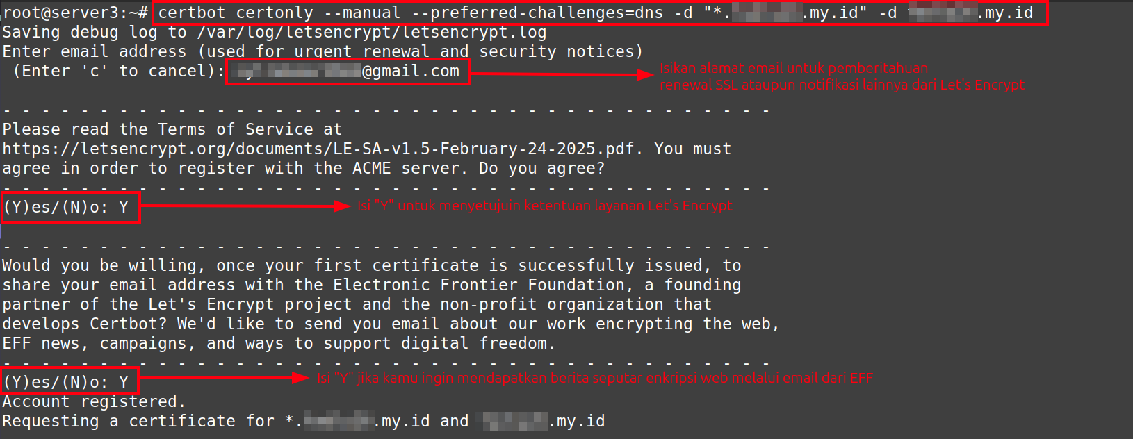 Instal Let's Encrypt - Perintah untuk mendapatkan Sertfikat SSL Wildcard