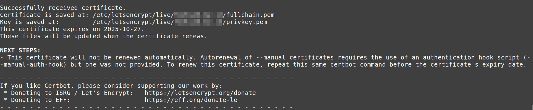Instal Let's Encrypt - Sertifikat SSL Wildcard berhasil Terbit
